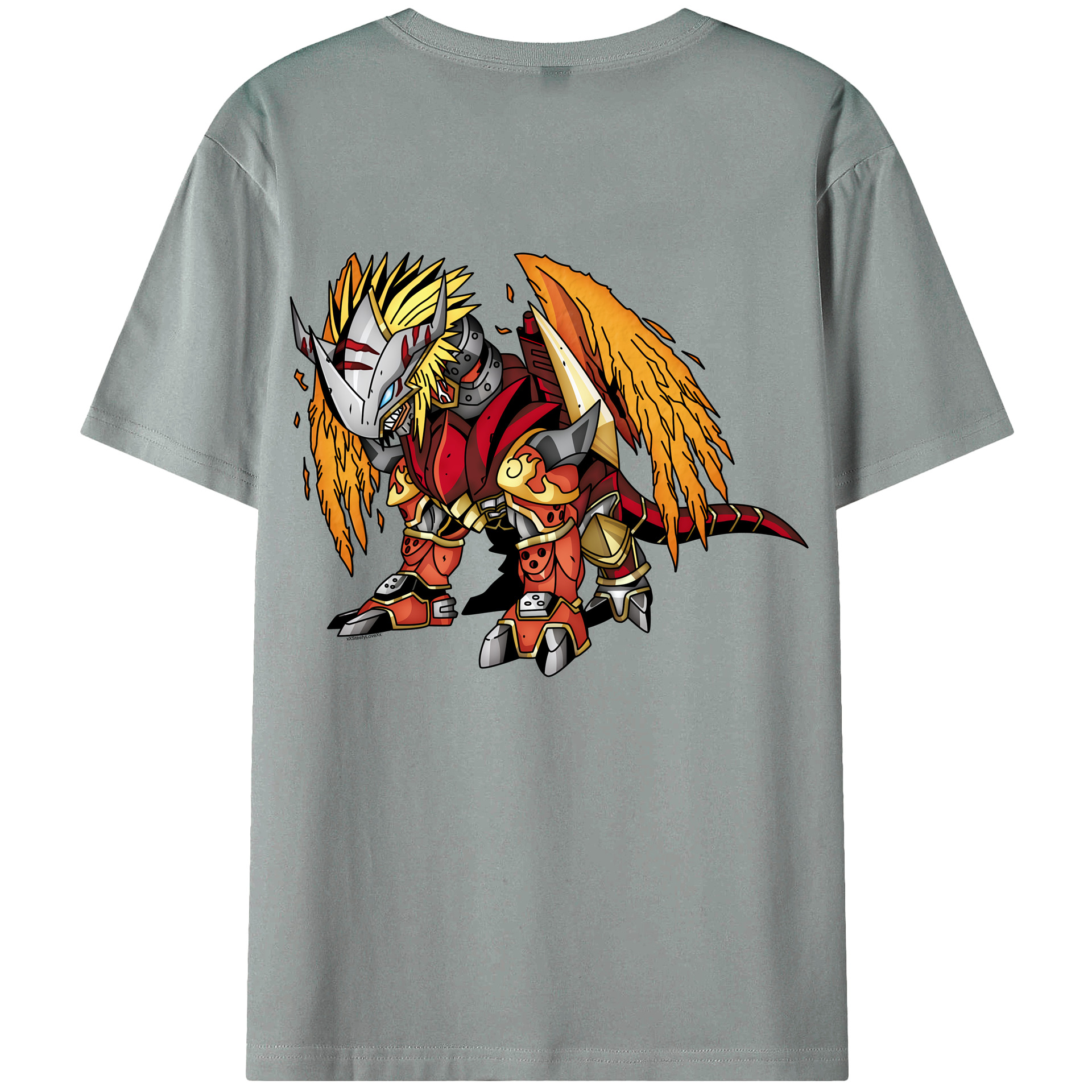 （画像用） Digimon デジタルモンスター/デジモン 綿100％ メンズ半袖Tシャツ（バックプリント） 通気性